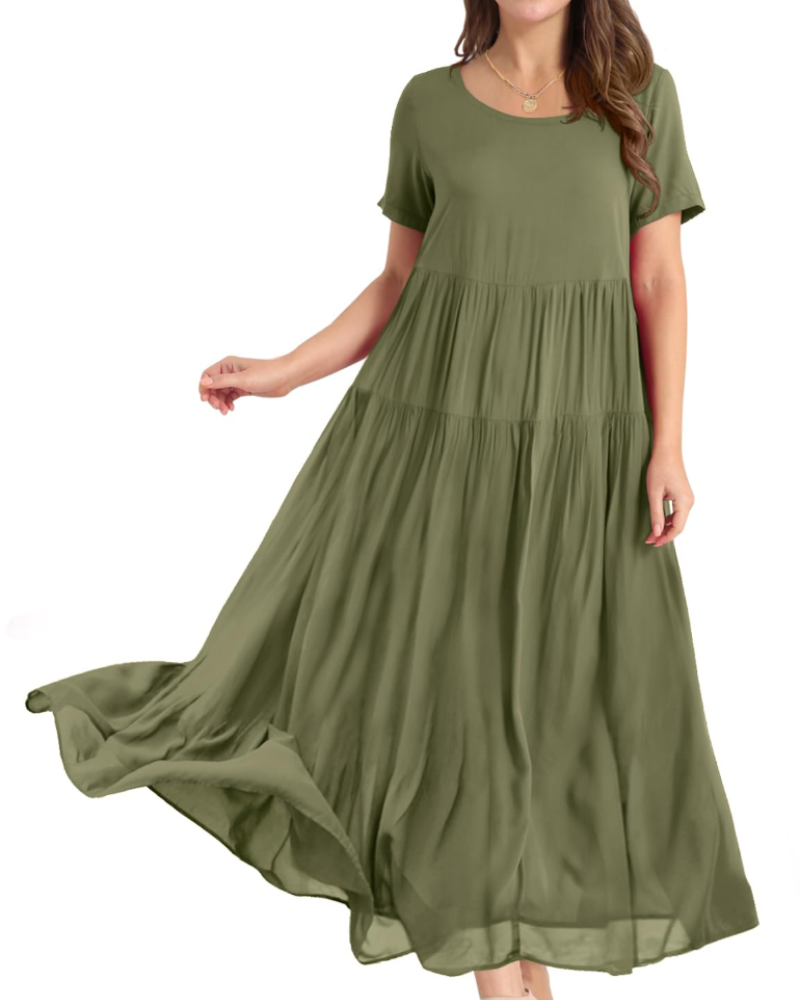 Rina Maxi Dress for Women – Bohemian Floral Cotton Dress with Round Neck & Pockets Summer