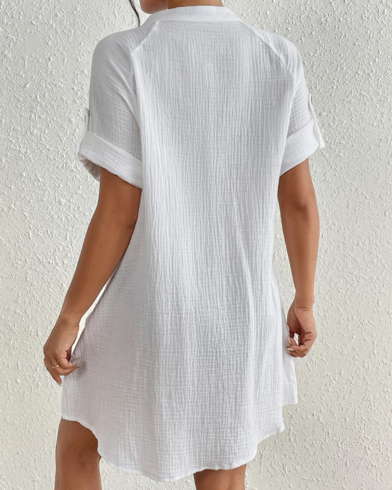 Paige Tunica da Spiaggia Donna – Cotone Collo a V con Bottoni e Tasche