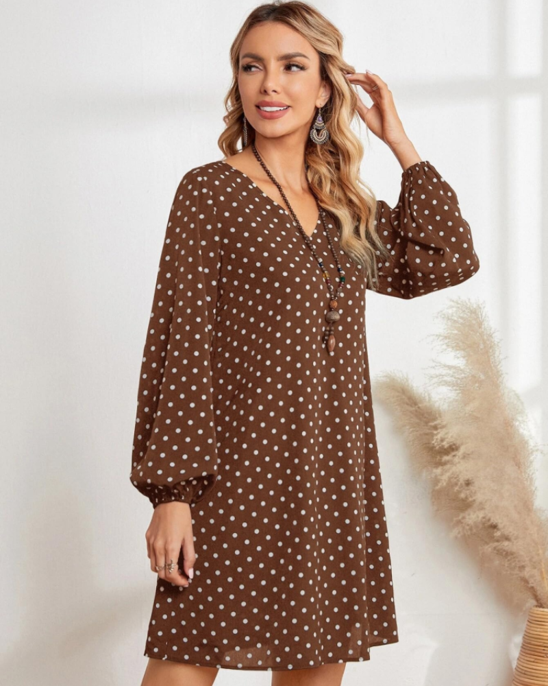 Helena Mini-Kleid für Damen mit Punkten – Leichtes V-Ausschnitt-Kleid mit langen Ärmeln