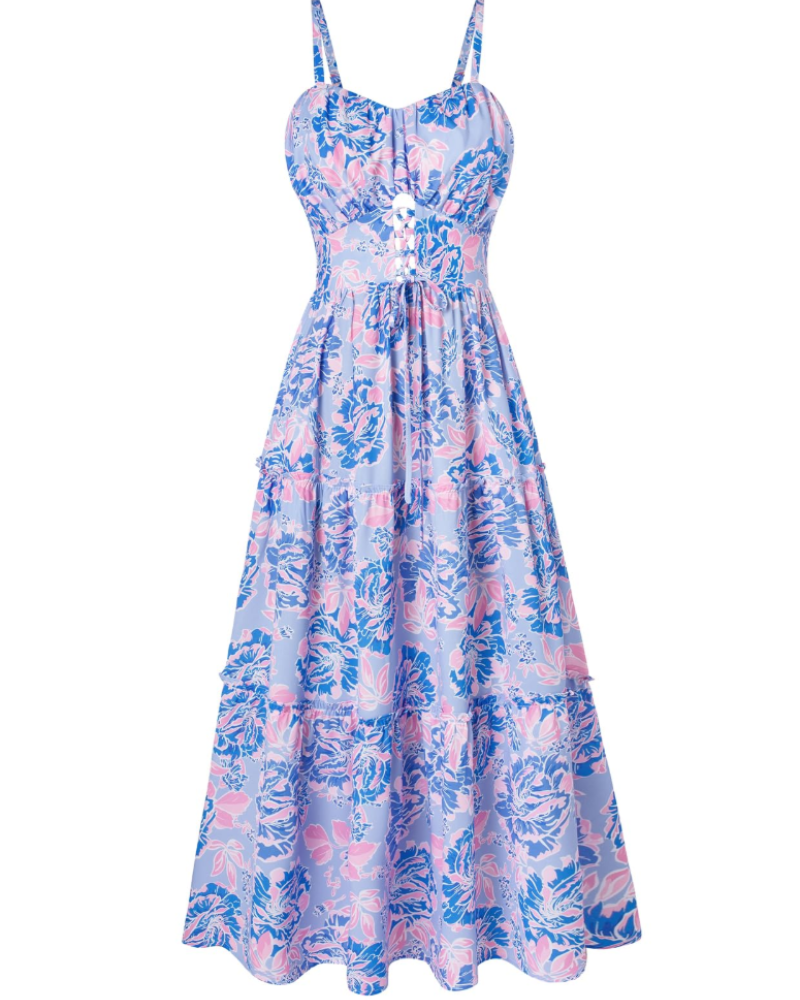 Kayla Robe Midi Femme Été – Florale Bretelles Réglables & Poches