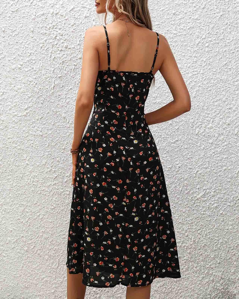 Sommerkleid für Damen Sophie – Ärmellos mit Punkten, Trägern und Schlitzen