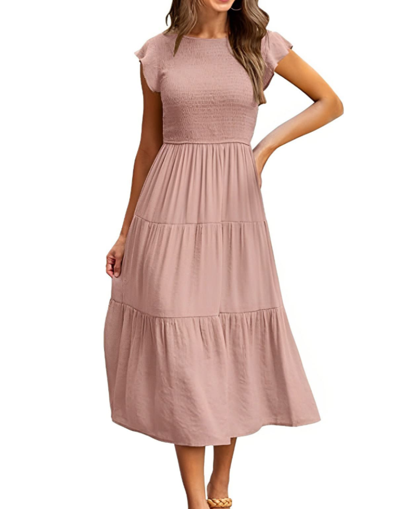 Plinky Robe Femme – Robe Été Volants Taille Élastique A-Line Mi-Longue