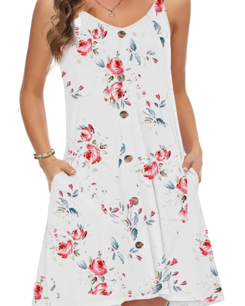 Rochie de plajă pentru femei Odette – Rochie mini cu decolteu în V, bretele reglabile și buzunare
