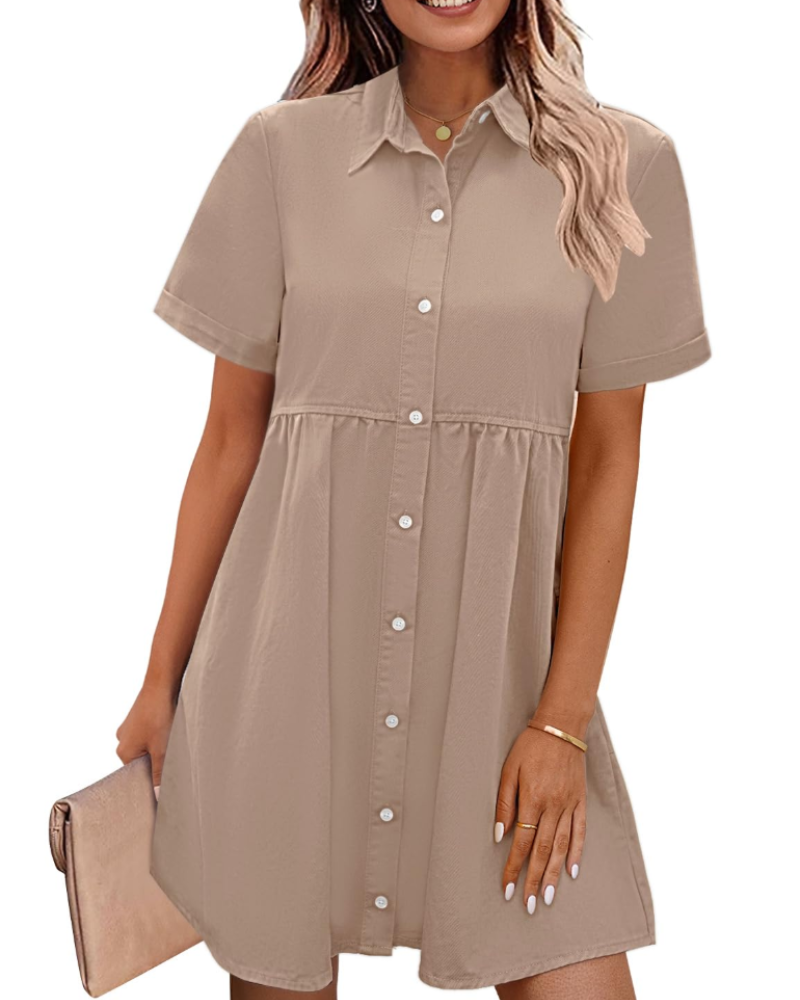Vestito Camicia Donna in Denim Emma – Vestito Babydoll con Bottoni e Volant Sovrapposti