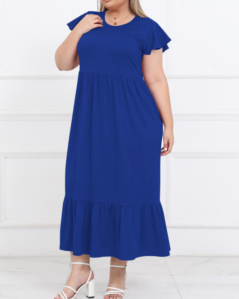 Hazel Damen Langkleid Große Größe – Kurze Ärmel & Taschen