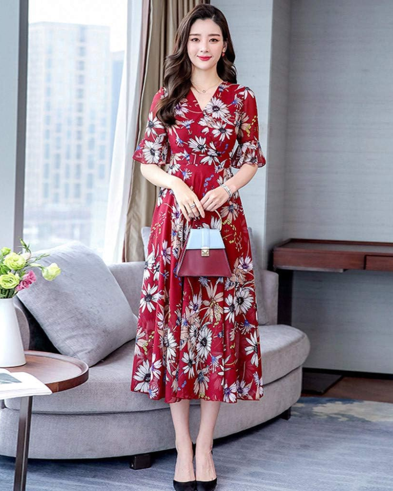 Rochie Maxi Damă Carmelle – Decolteu în V, Croială A-Line Fluidă, Mătase Elegantă de Vară
