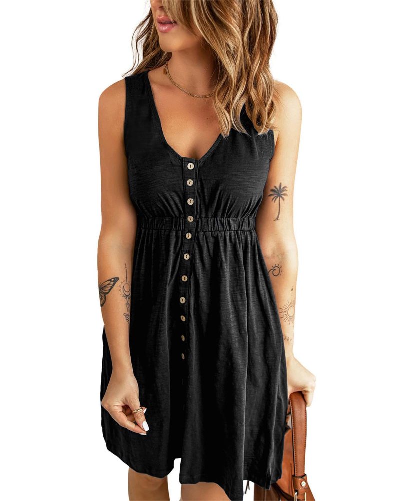 Sophie Robe Femme Sans Manches – Robe Courte Côtelée à Volants et Taille Haute