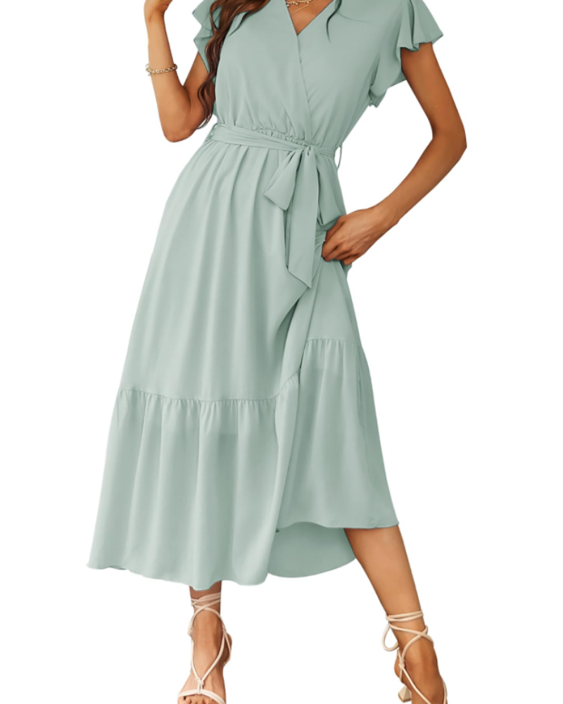 Anita Maxi Dress for Women – Bohemian Floral Dress with V-Neck, Ruffles, Belt, Summer