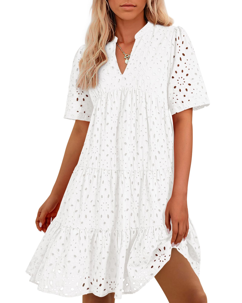 Abito Bohemien da Donna Riley – Abito Corto con Scollo a V, Pizzo Ricamato e Volant