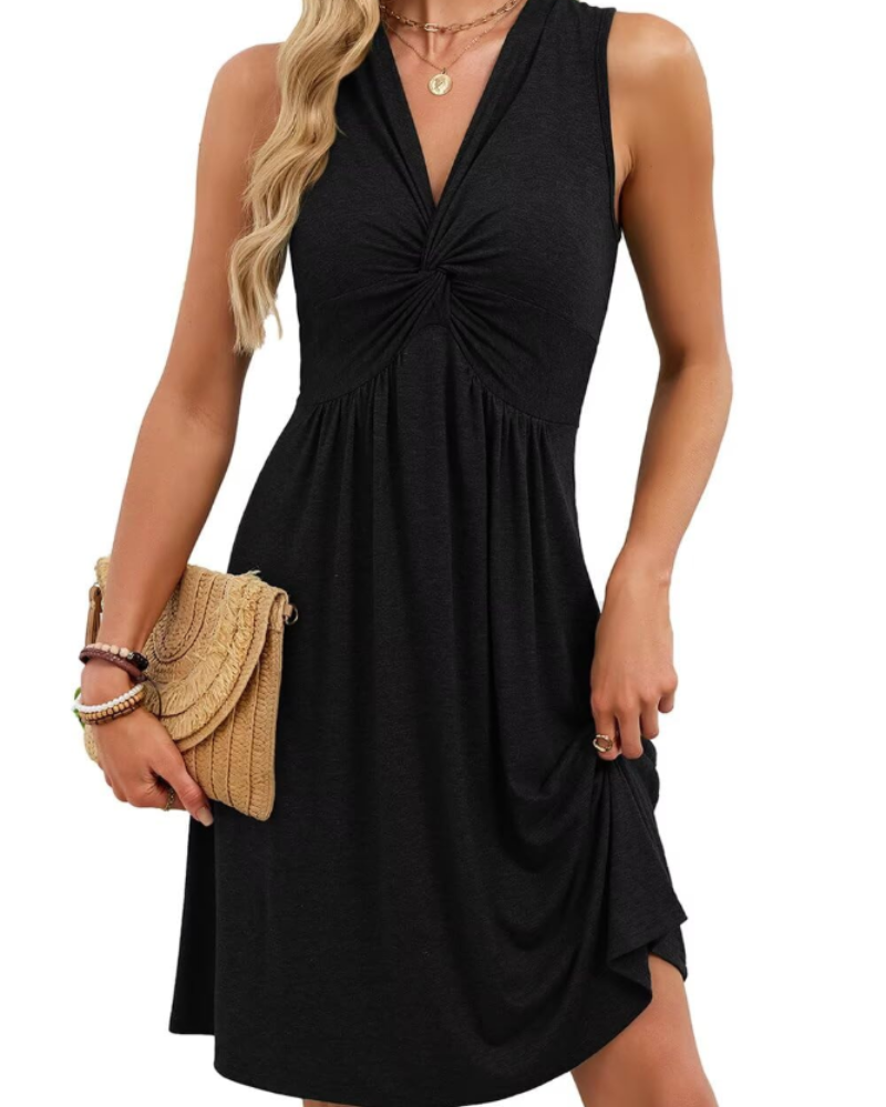 Natalie Mini Dress for Women V-Neck – Summer Dress with Front Knot A-Line Cut