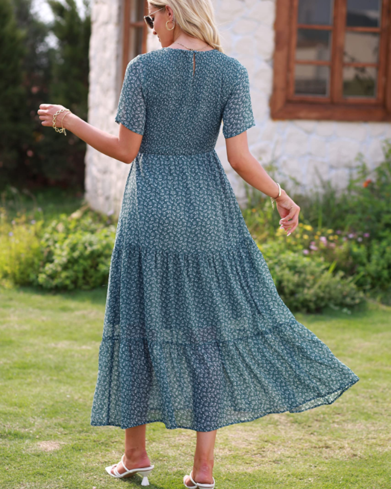 Nadia Maxi Haljina za Žene Ljeto – Cvjetni Boho s Nabranim Volanima