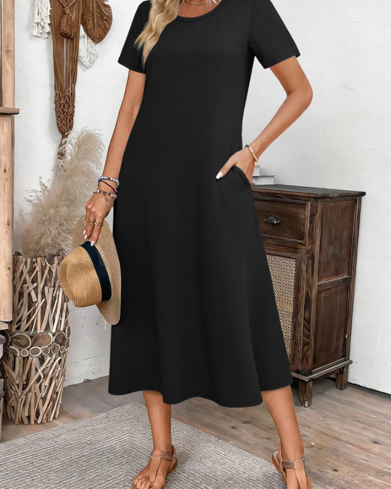 Briony Robe Midi Fleurie Femme – Robe Col Rond Manches Courtes Coupe Ample