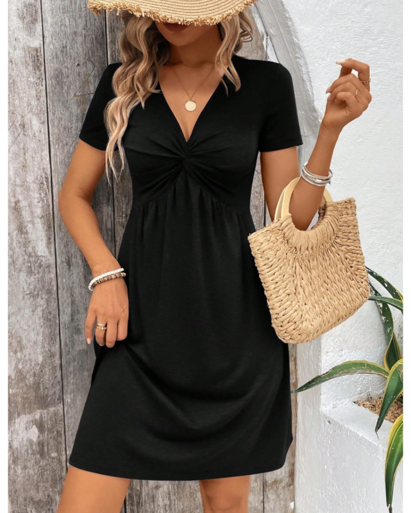 Quinn Bademantel Mini Damen Sommer – V-Ausschnitt Kurzarm Hohe Taille