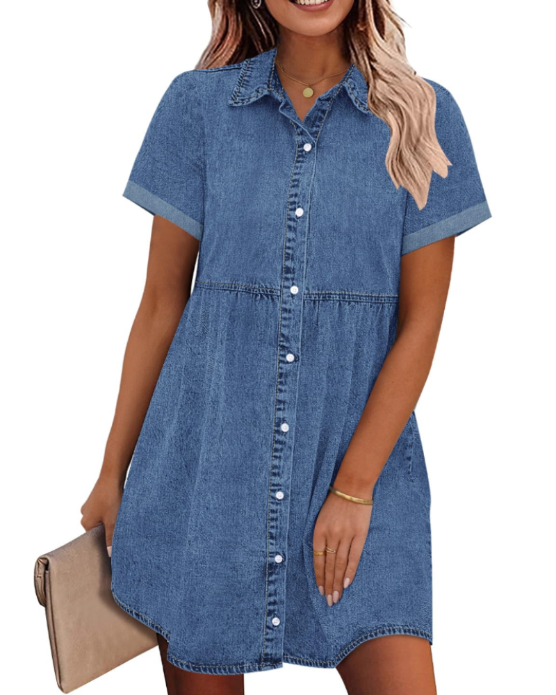 Vestito Camicia Donna in Denim Emma – Vestito Babydoll con Bottoni e Volant Sovrapposti