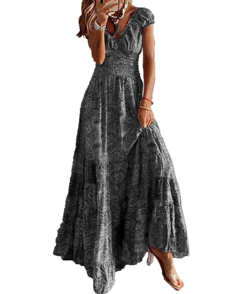 Vestido Maxi Charl para Mujer Verano – Floral Cuello en V Manga Corta