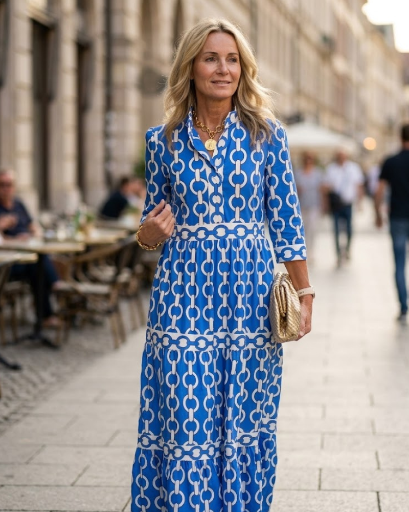Juliette Midi šaty pro ženy – šaty s potiskem řetězů, elegantní střih a moderní styl