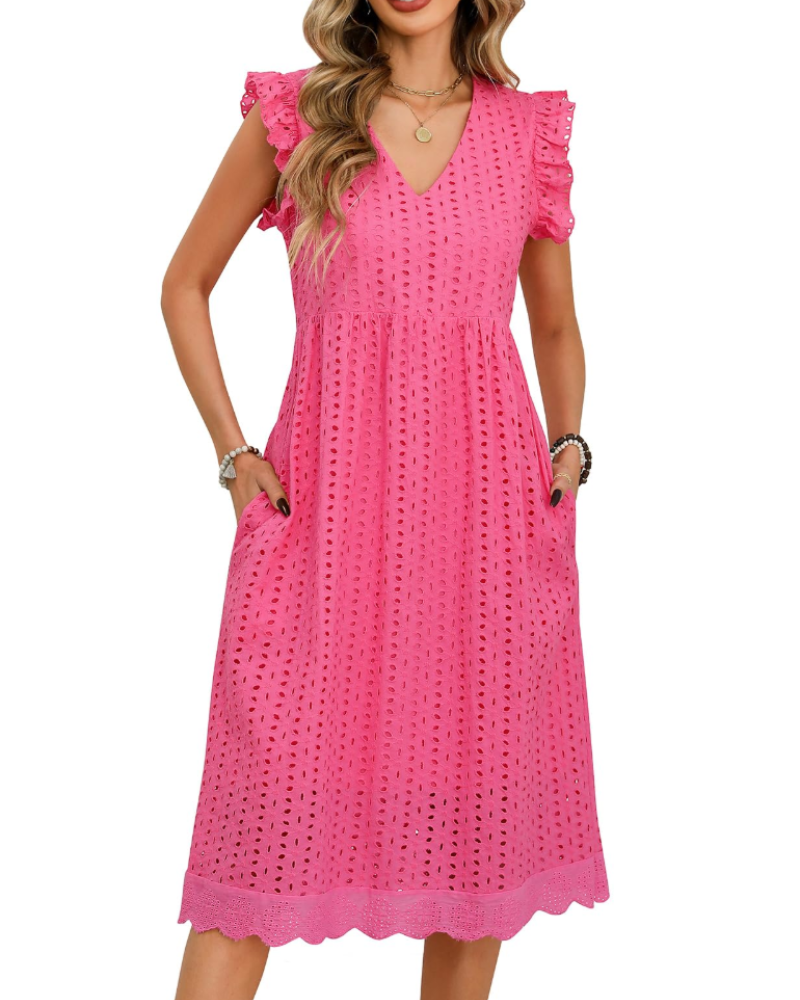 Abito Midi da Donna Abigail – Cotone con Scollo a V, Volant e Tasche