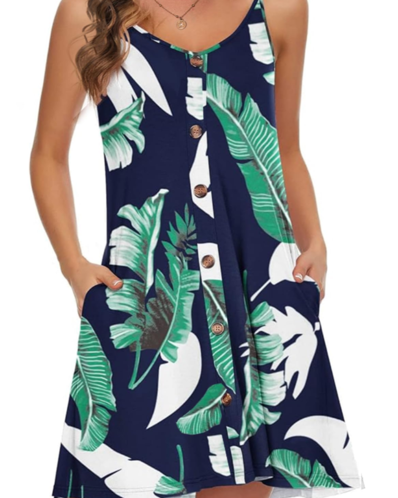 Rochie de plajă pentru femei Odette – Rochie mini cu decolteu în V, bretele reglabile și buzunare