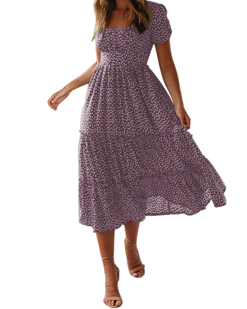 Vestito Midi Estivo Donna Aria – Floreale con Scollo Quadrato e Maniche a Volant