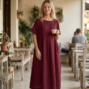 Giulia Abito Donna – Abito Maxi in Cotone Taglio Fluido Collo Tondo Casual Elegante Estate