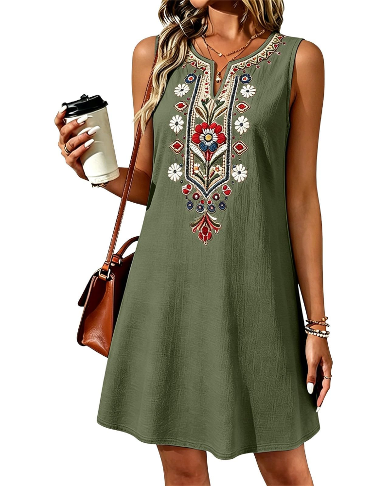 Rachel Vestito Lungo Donna Estate – Lino Cotone Senza Maniche & Tasche