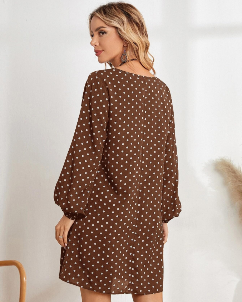 Helena Mini-Kleid für Damen mit Punkten – Leichtes V-Ausschnitt-Kleid mit langen Ärmeln