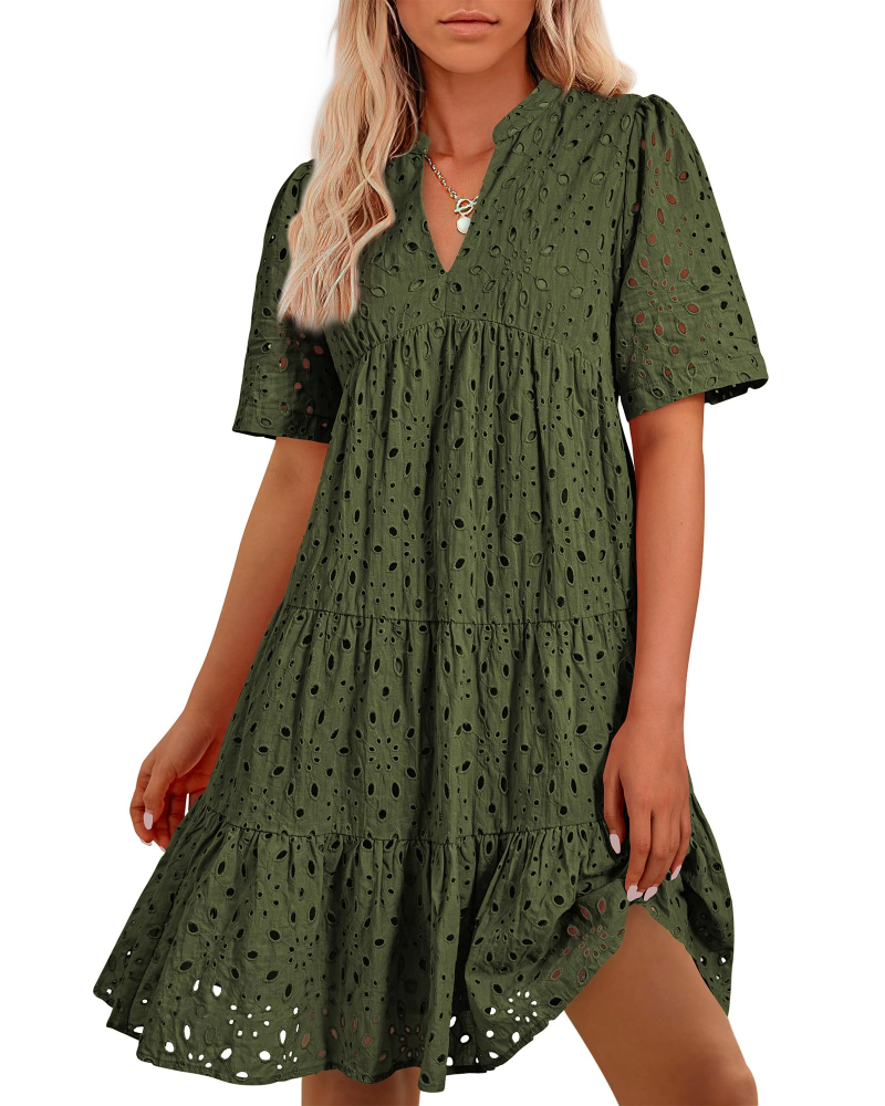 Abito Bohemien da Donna Riley – Abito Corto con Scollo a V, Pizzo Ricamato e Volant
