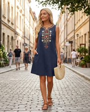 Rachel Vestito Lungo Donna Estate – Lino Cotone Senza Maniche & Tasche