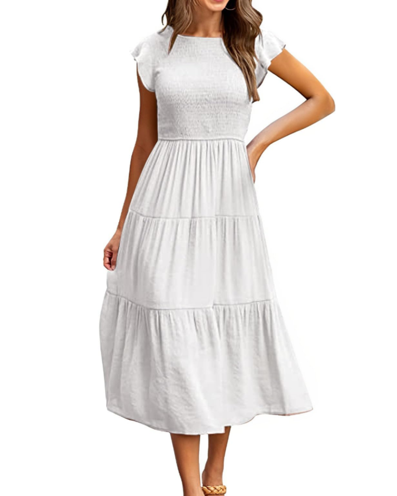 Plinky Robe Femme – Robe Été Volants Taille Élastique A-Line Mi-Longue