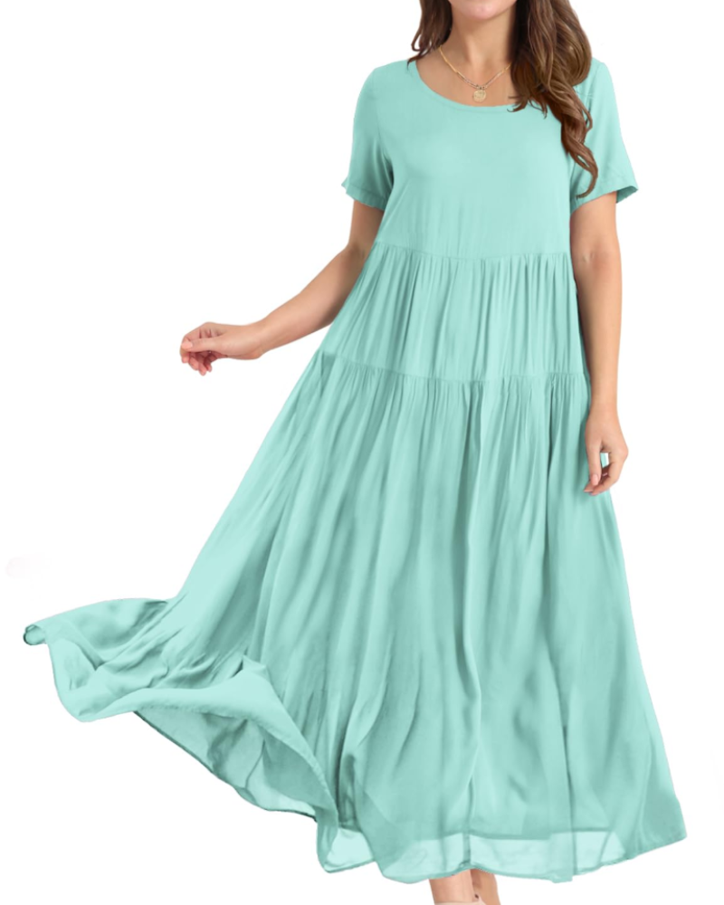 Rina Maxi Dress for Women – Bohemian Floral Cotton Dress with Round Neck & Pockets Summer