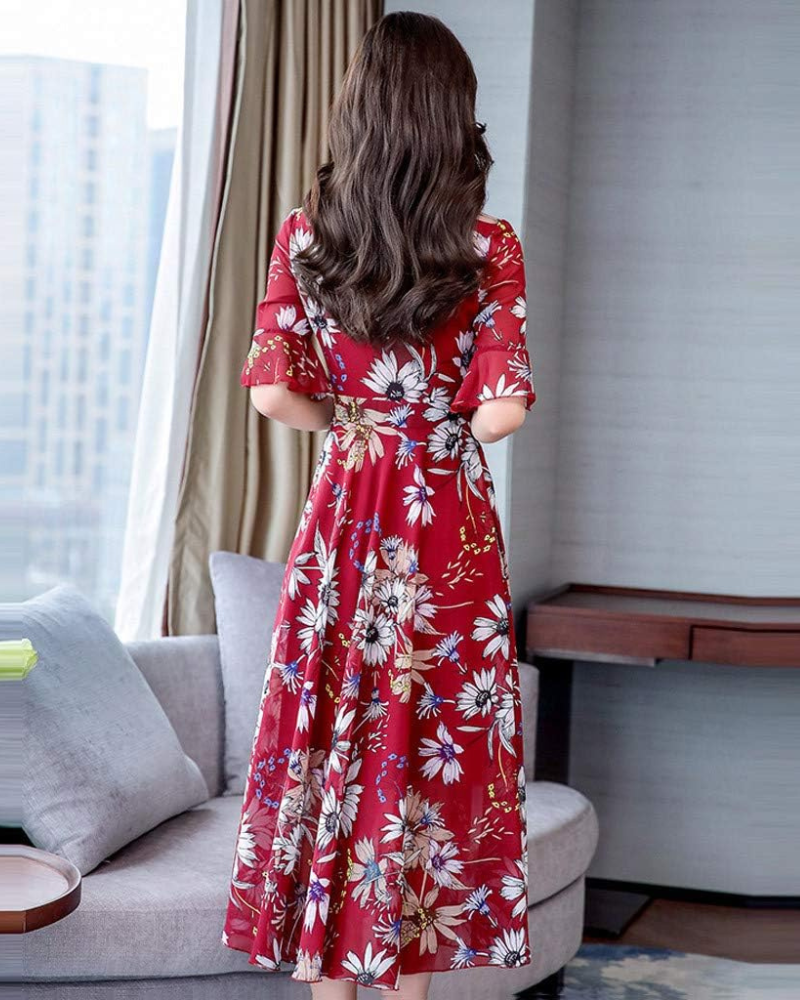 Rochie Maxi Damă Carmelle – Decolteu în V, Croială A-Line Fluidă, Mătase Elegantă de Vară
