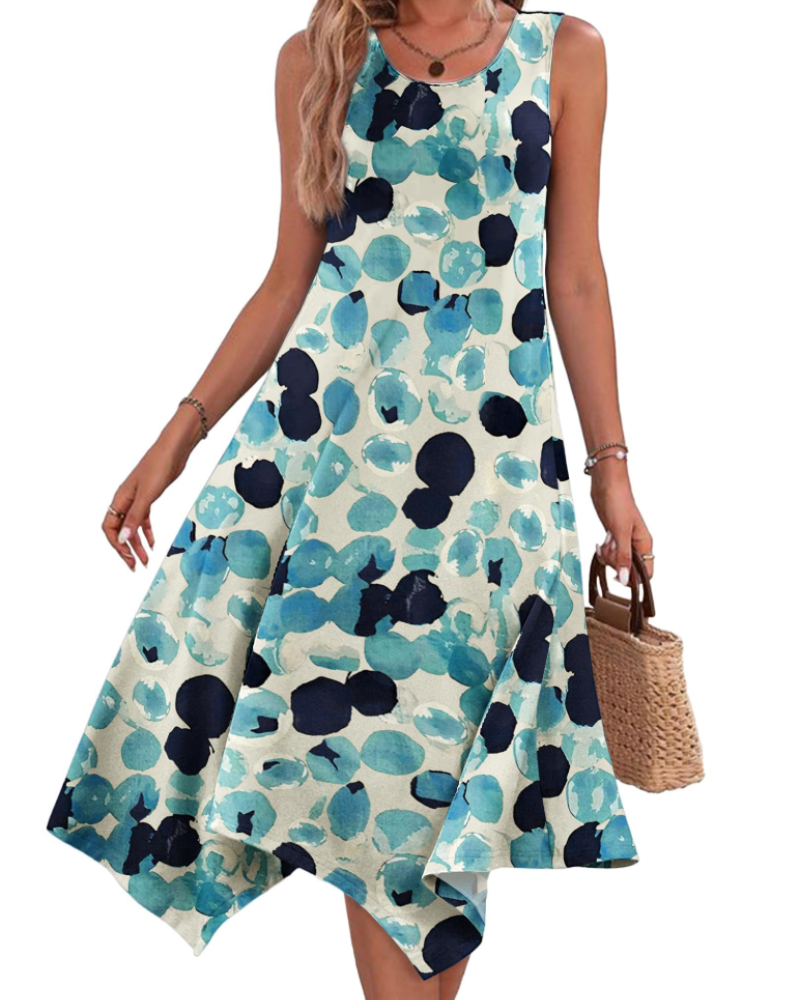 April Midi-kjole til kvinder sommer – blomsterprint boheme uden ærmer og med lommer