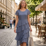Sukienka Sophia dla kobiet – zwiewna sukienka z szyfonu z krótkimi rękawami, elegancki krój, lato