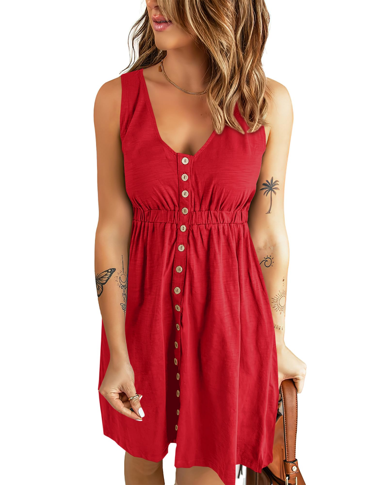 Sophie Robe Femme Sans Manches – Robe Courte Côtelée à Volants et Taille Haute
