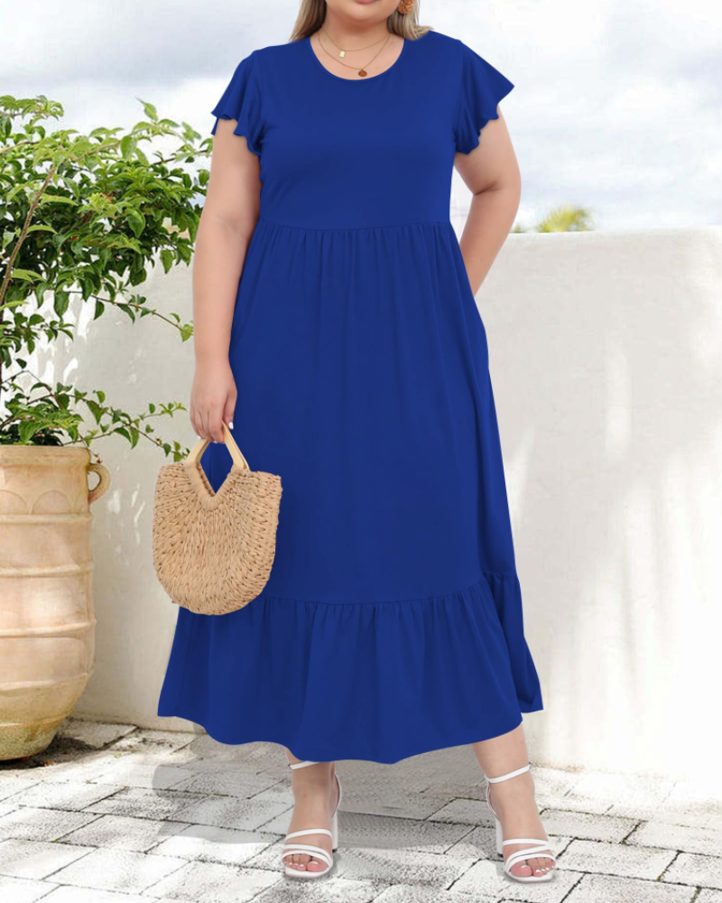Hazel Damen Langkleid Große Größe – Kurze Ärmel & Taschen