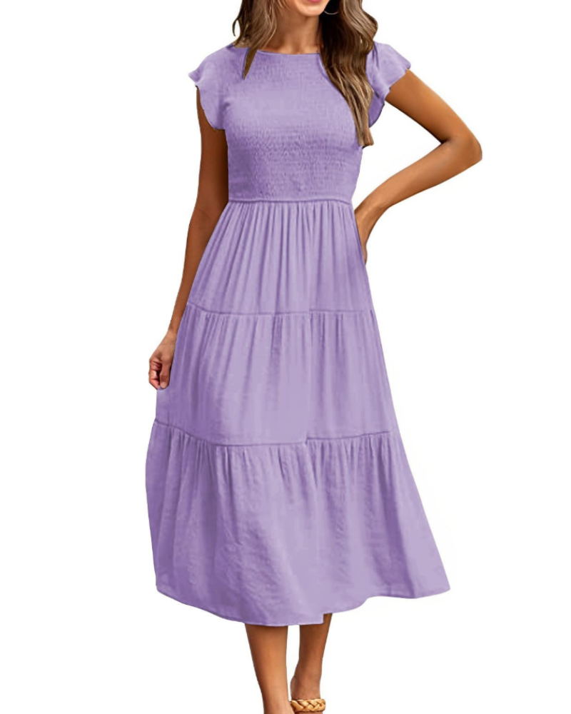 Plinky Robe Femme – Robe Été Volants Taille Élastique A-Line Mi-Longue