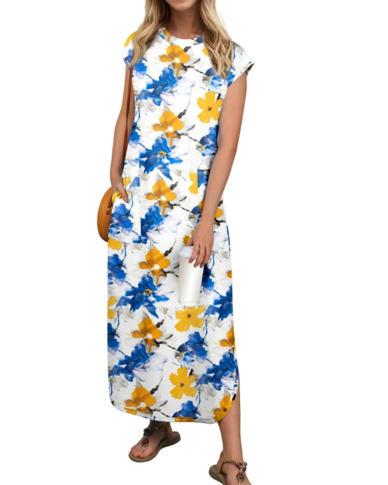 Aubrey Maxikleid für Damen Sommer – Ärmellos, Rundhalsausschnitt & Taschen
