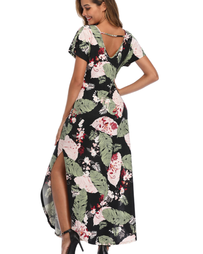 Blair Robe Maxi Femme Été – Florale Col Rond Fente & Poches