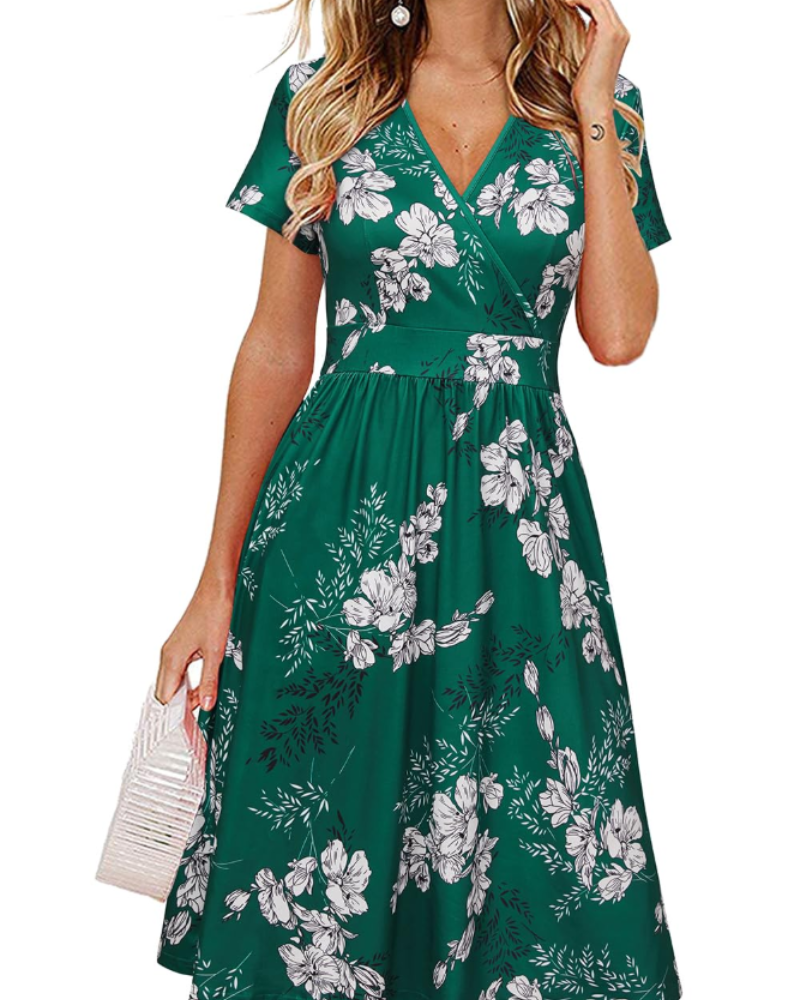 Sophia Robe Femme Été – Cache-Cœur Col V Longueur Genou avec Poches