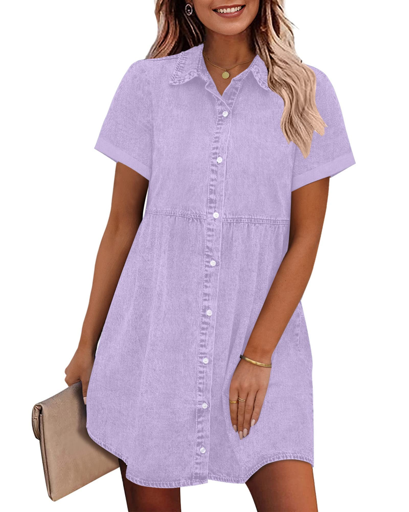 Vestito Camicia Donna in Denim Emma – Vestito Babydoll con Bottoni e Volant Sovrapposti