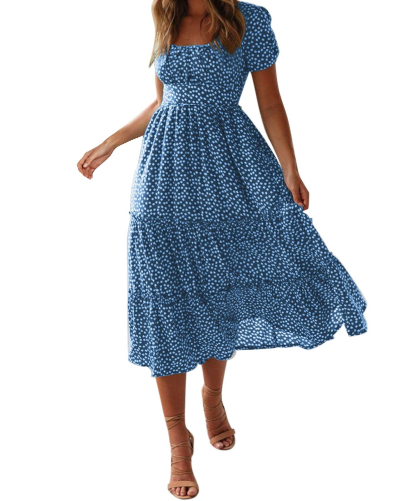 Vestito Midi Estivo Donna Aria – Floreale con Scollo Quadrato e Maniche a Volant