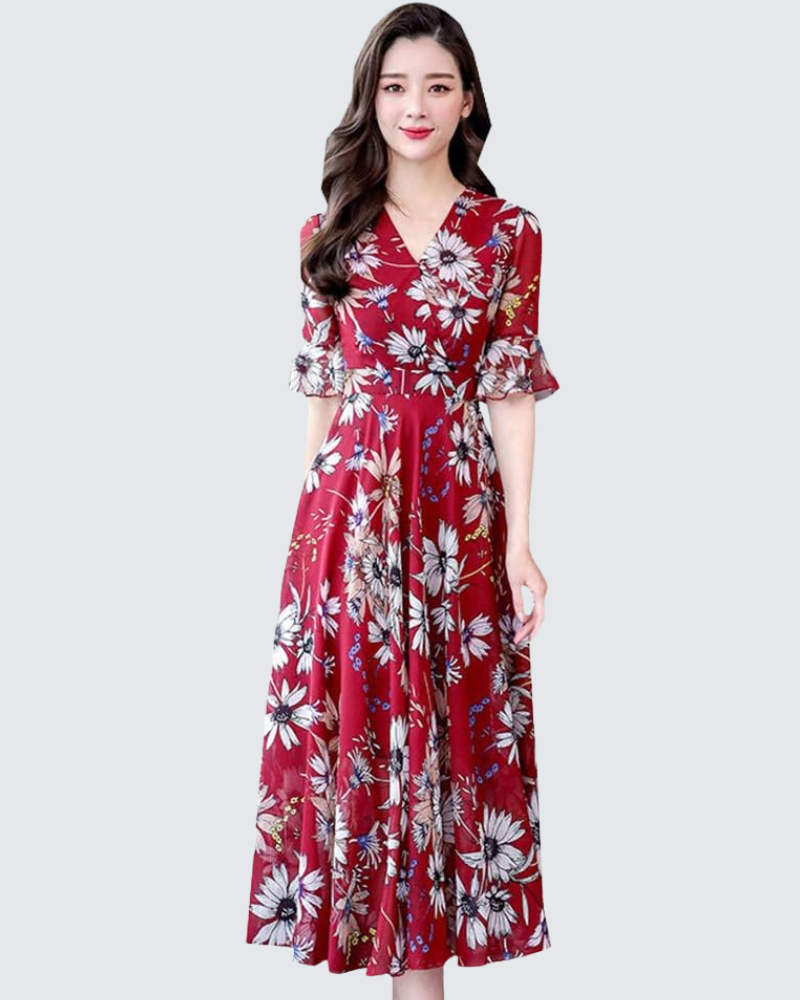 Carmelle Damen Maxikleid – V-Ausschnitt, Fließender A-Linien Schnitt, Elegante Chiffon Sommer