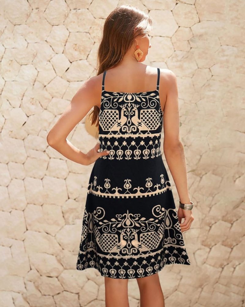 Layla Midi Boheme Kjole til Kvinder – Sommerkjole med Halterneck og Etnisk Print