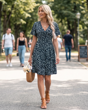 Vestido Marissa para Mulher – Vestido Midi Floral com Decote em V e Mangas com Folhos