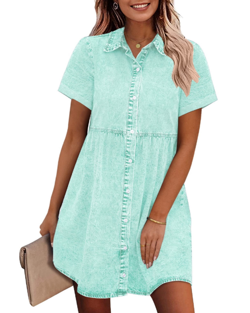 Vestito Camicia Donna in Denim Emma – Vestito Babydoll con Bottoni e Volant Sovrapposti