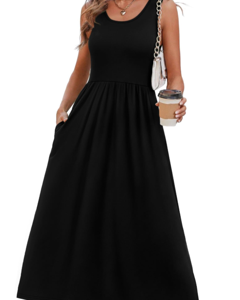 Clementine Robe d'Été Femme – Robe Midi Col U avec Poches Fluide