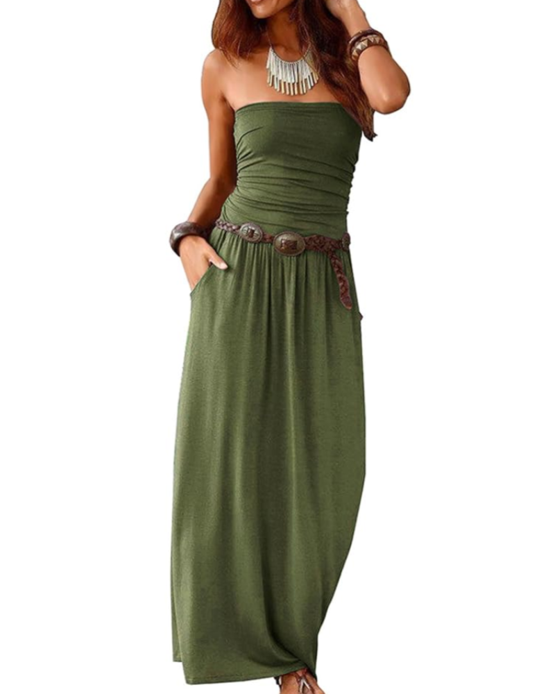 Taylor Maxi-mekko naisille kesäksi – yksivärinen boheemi bustier taskuilla
