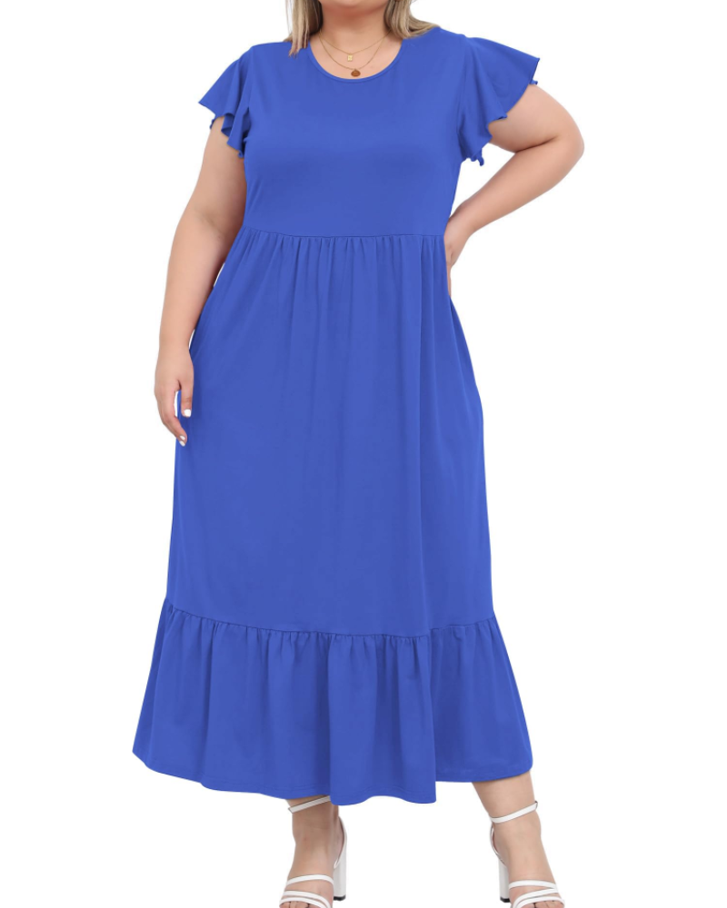 Hazel Damen Langkleid Große Größe – Kurze Ärmel & Taschen