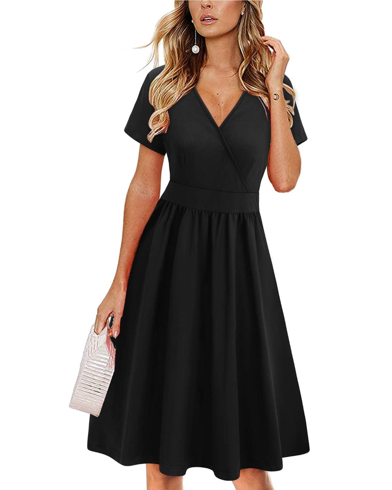 Sophia Robe Femme Été – Cache-Cœur Col V Longueur Genou avec Poches