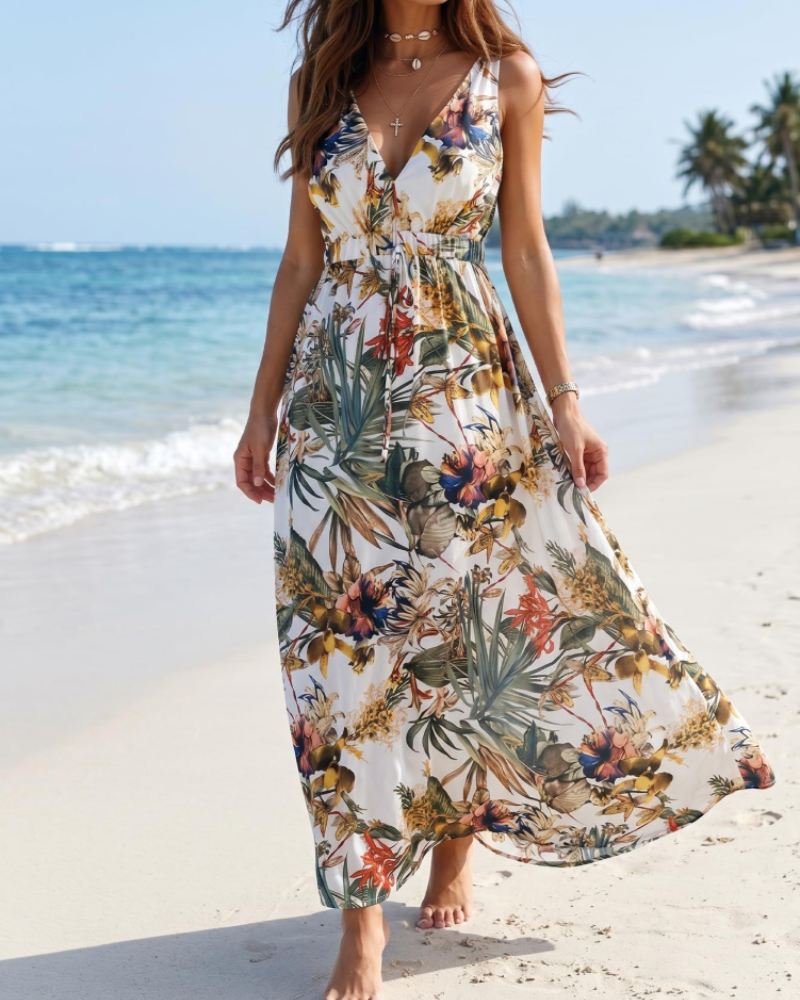 Vestito estivo da donna Molly – floreale bohémien con scollo a V, schiena scoperta e coulisse
